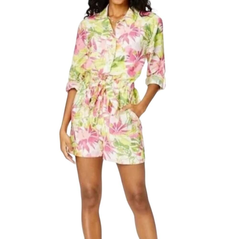 Roller Rabbit Imza Presley Long Pink Yellow 3/4 Sleeve Romper Small NWT $198 MSP